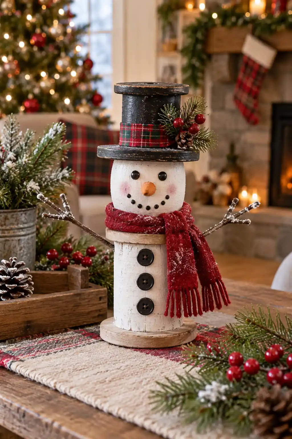 Wooden Spool Snowman Christmas craft ideas