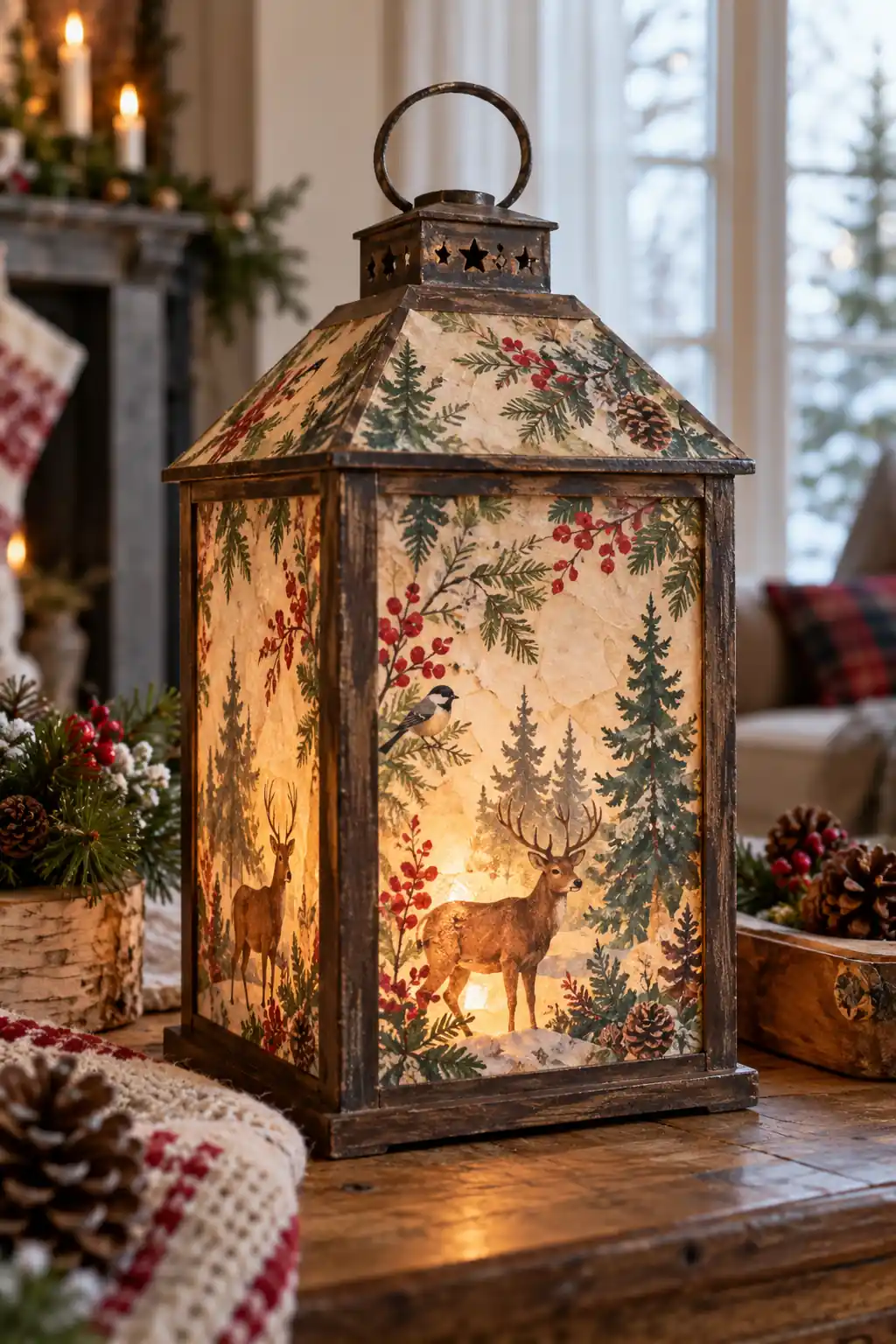 Woodland Tissue Lantern decoupage Christmas ideas