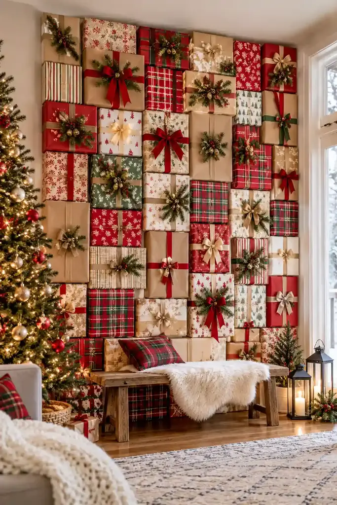 Wrapped gift wall backdrop