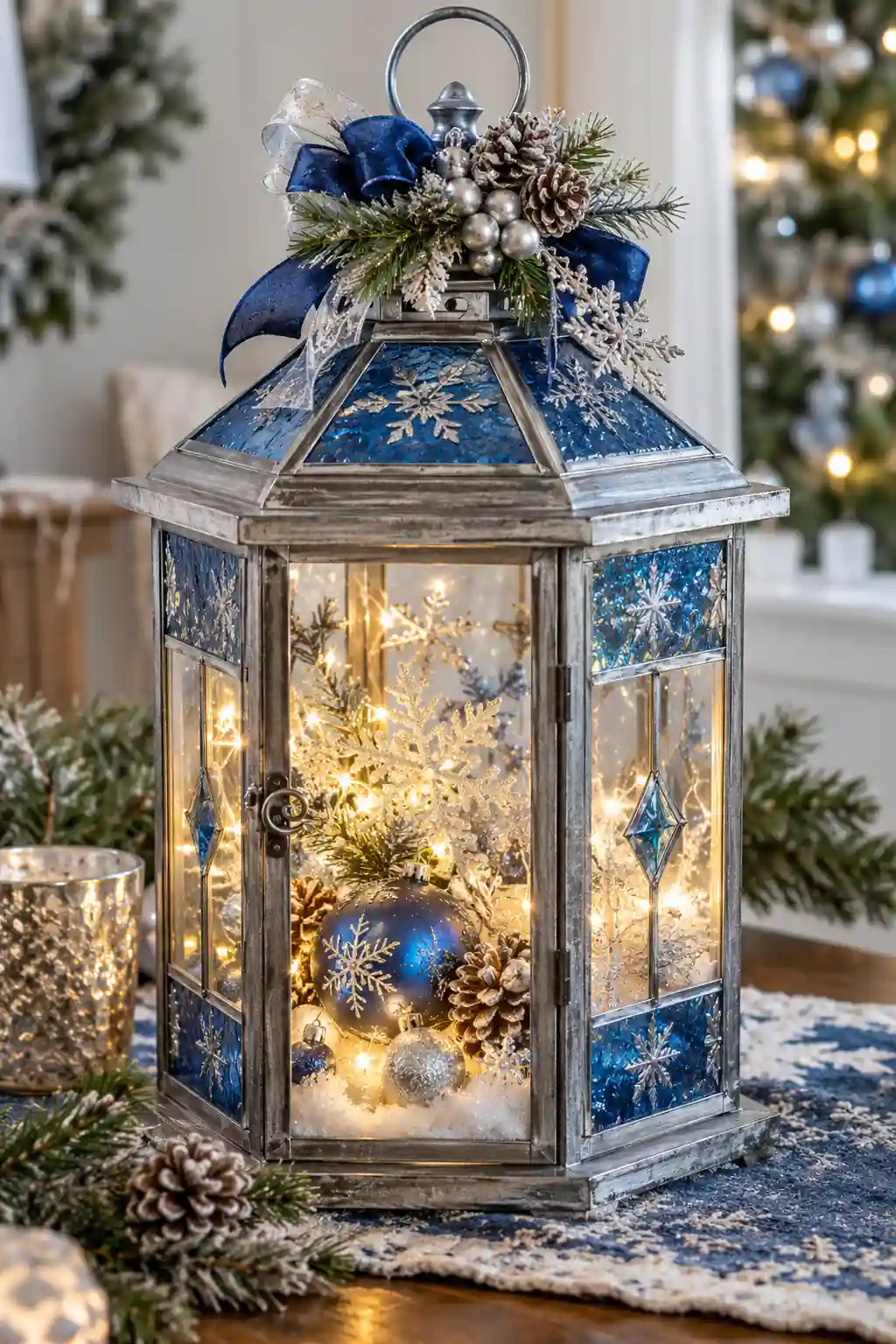 Blue and Silver Glass DIY Christmas lanterns ideas