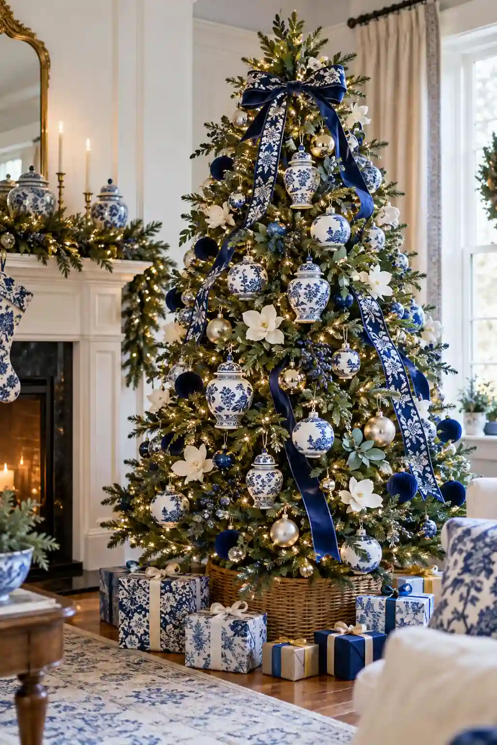 Blue and White Chinoiserie Tree blue Christmas decoration ideas