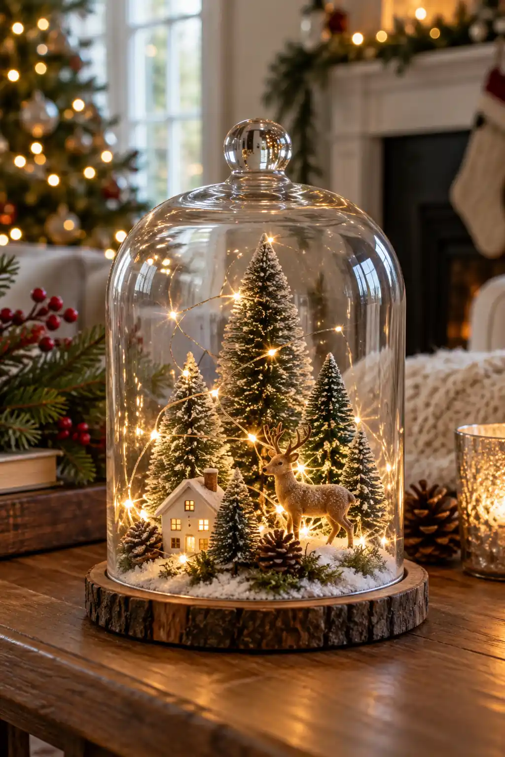 Fairy Light Glass Cloche DIY Christmas decor ideas