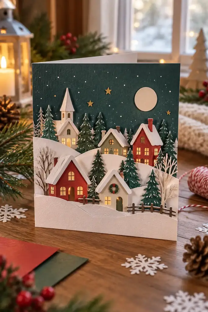 Layered paper village card