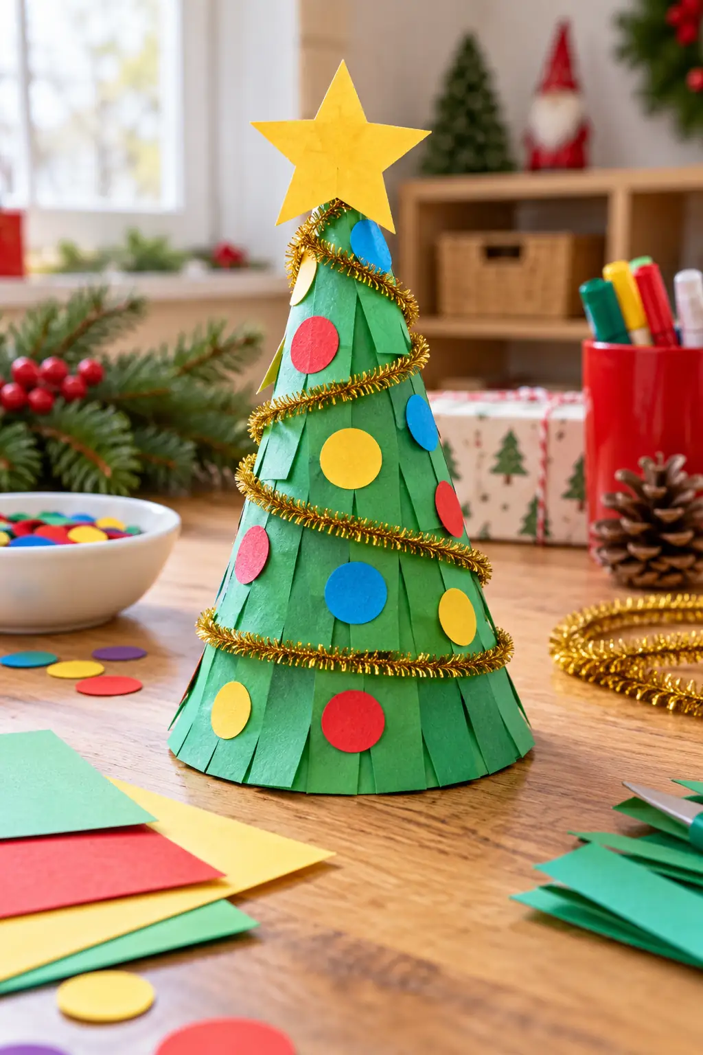 Paper Cone Tree Christmas crafts for preschoolers