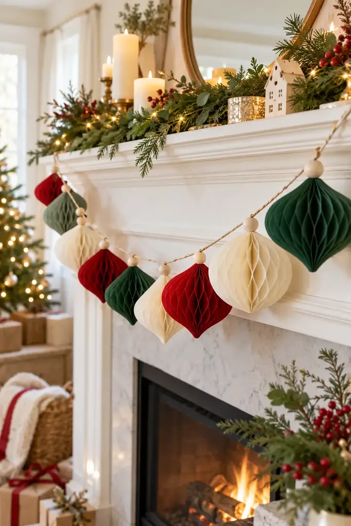 Paper honeycomb ornament garland