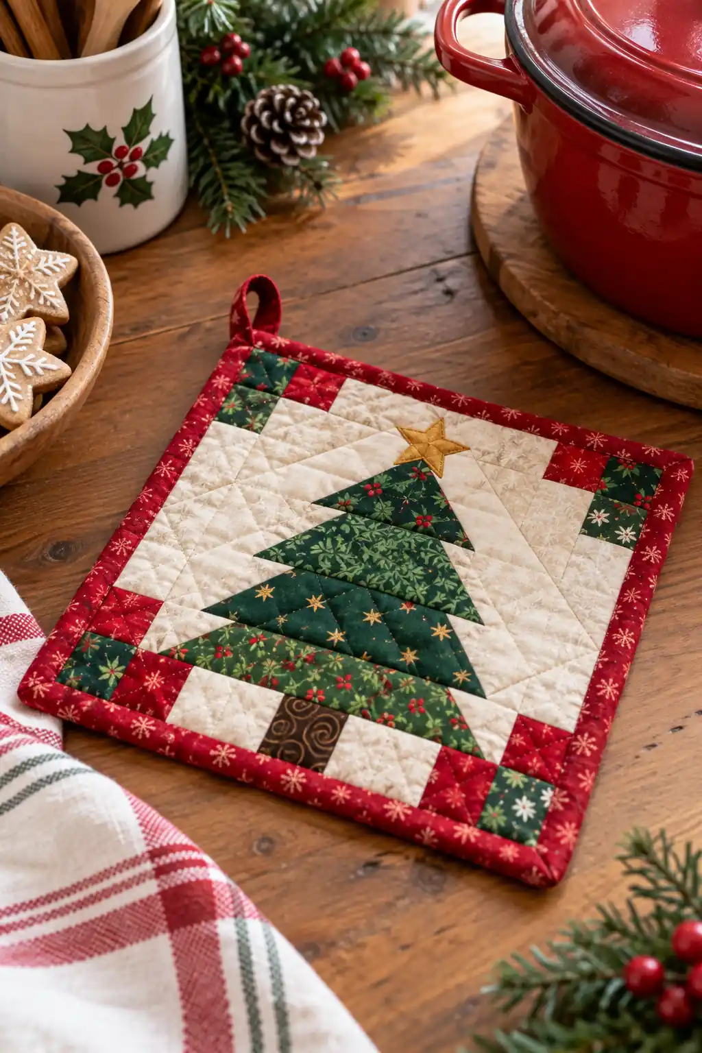 Quilted Pot Holder fabric Christmas crafts ideas