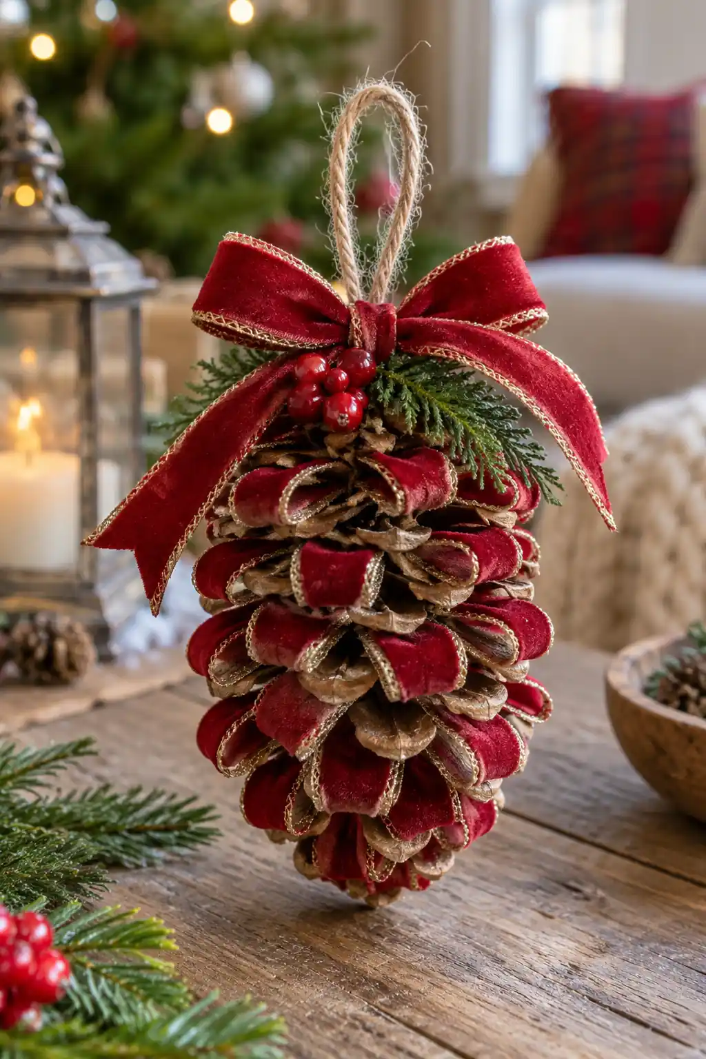 Ribbon Pinecone Ornament Christmas craft ideas
