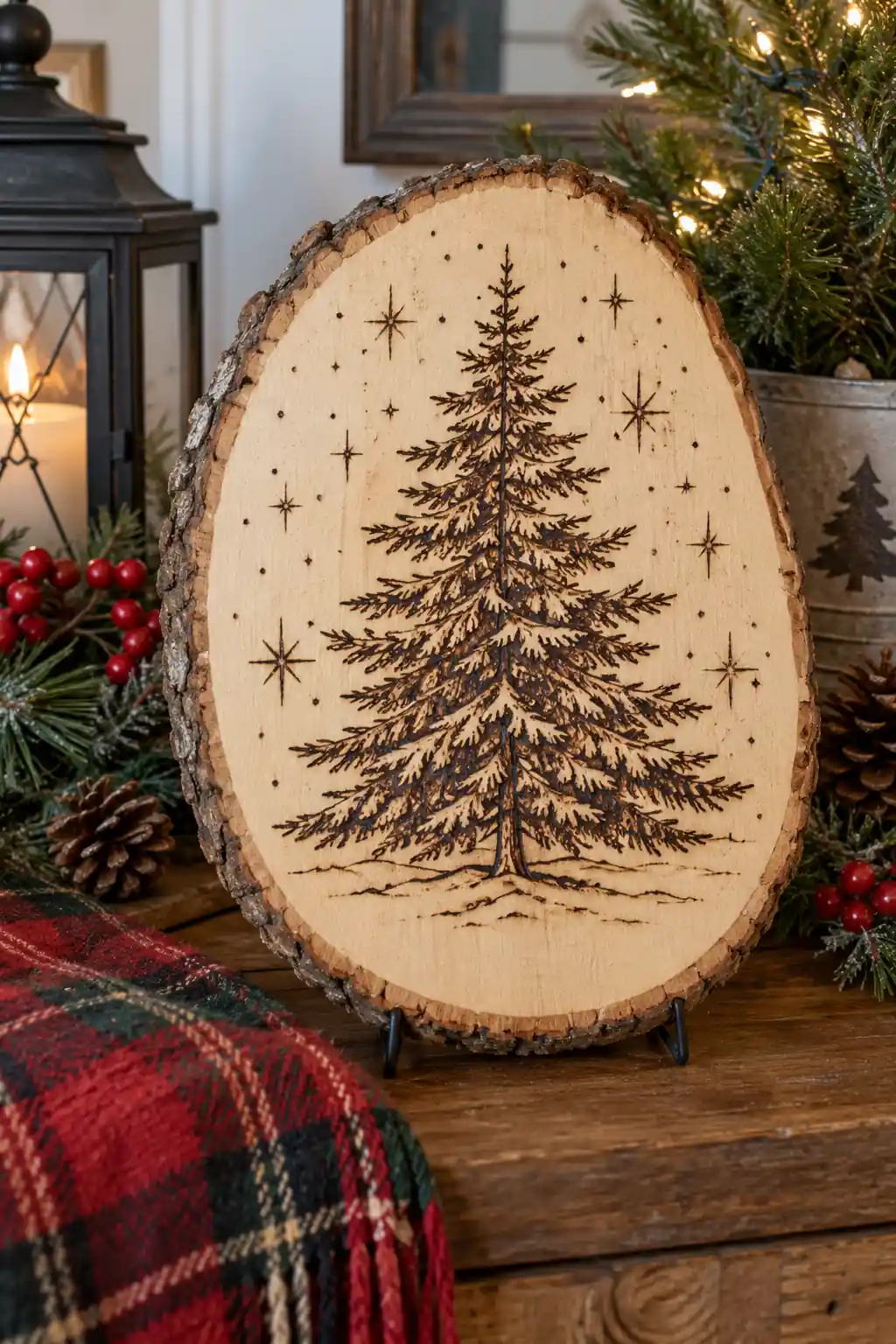 Wood Burned Tree Plaque Christmas crafts for adults