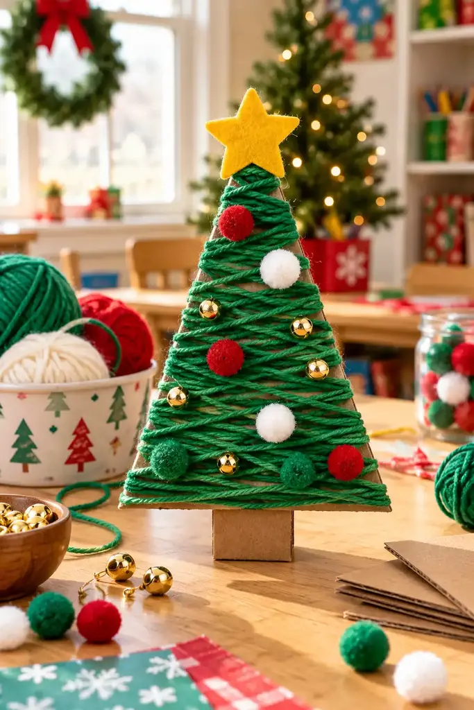 Yarn wrapped cardboard tree