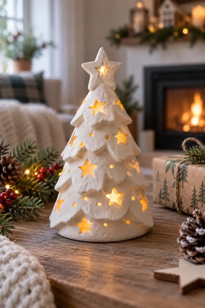 Christmas tree craft ideas, clay tree cover with star openings