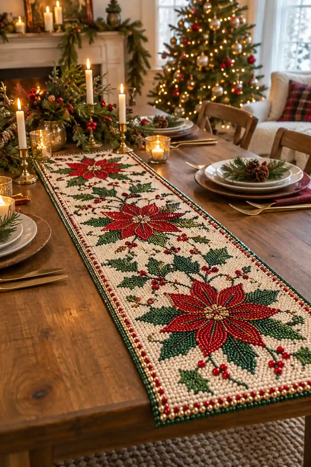 Beaded Table Runner Christmas crafts for adults