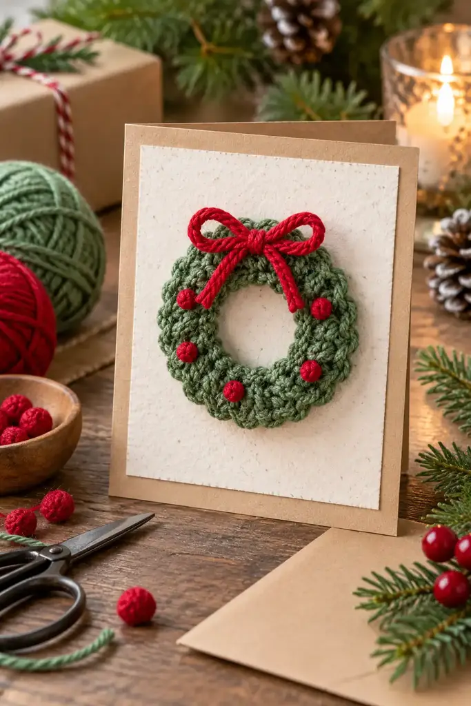 Crochet tiny wreath card