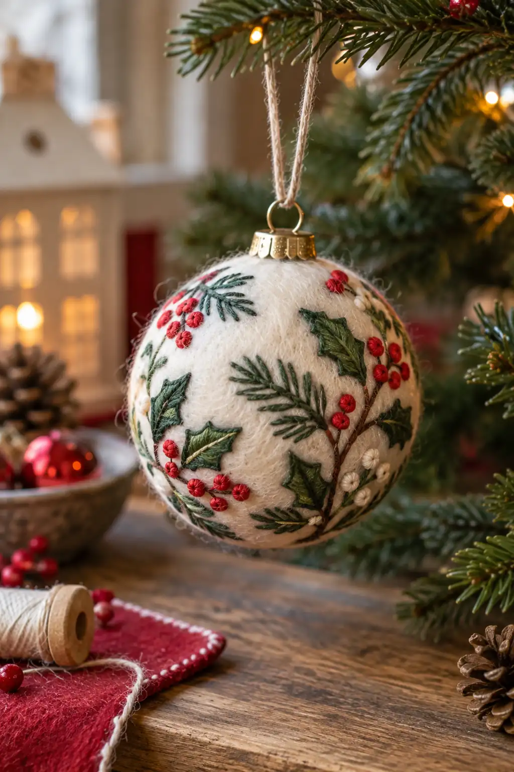 Embroidered Felt Ball Christmas baubles ideas