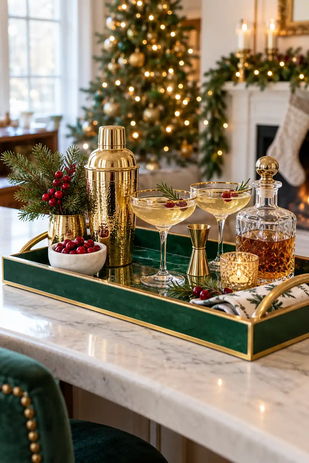 Green and Gold Bar Tray Christmas tray ideas