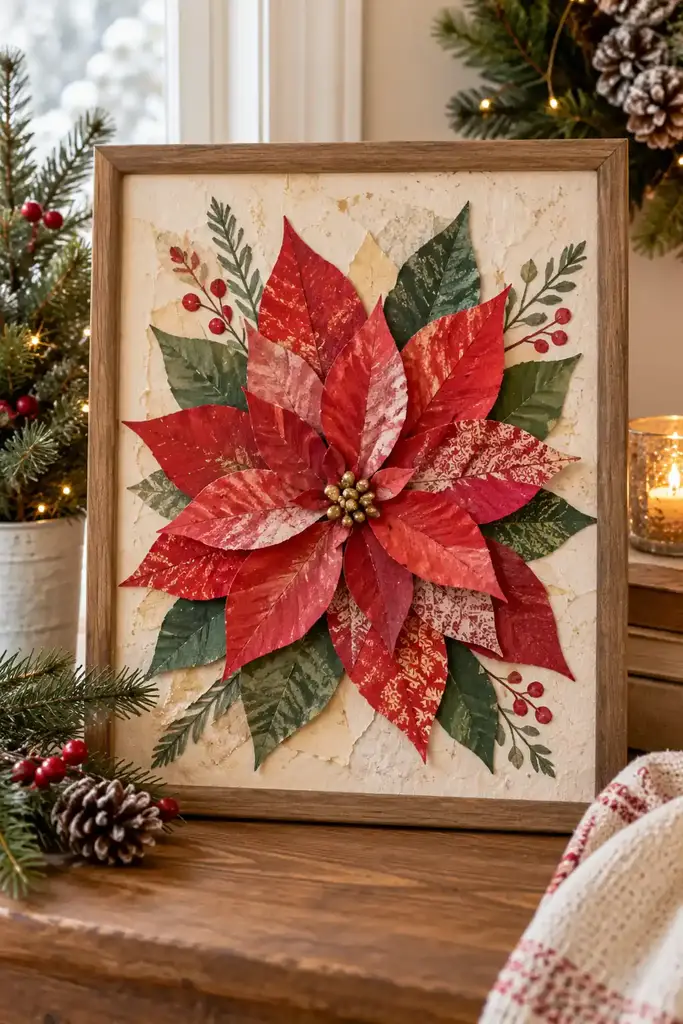 Painted paper poinsettia collage