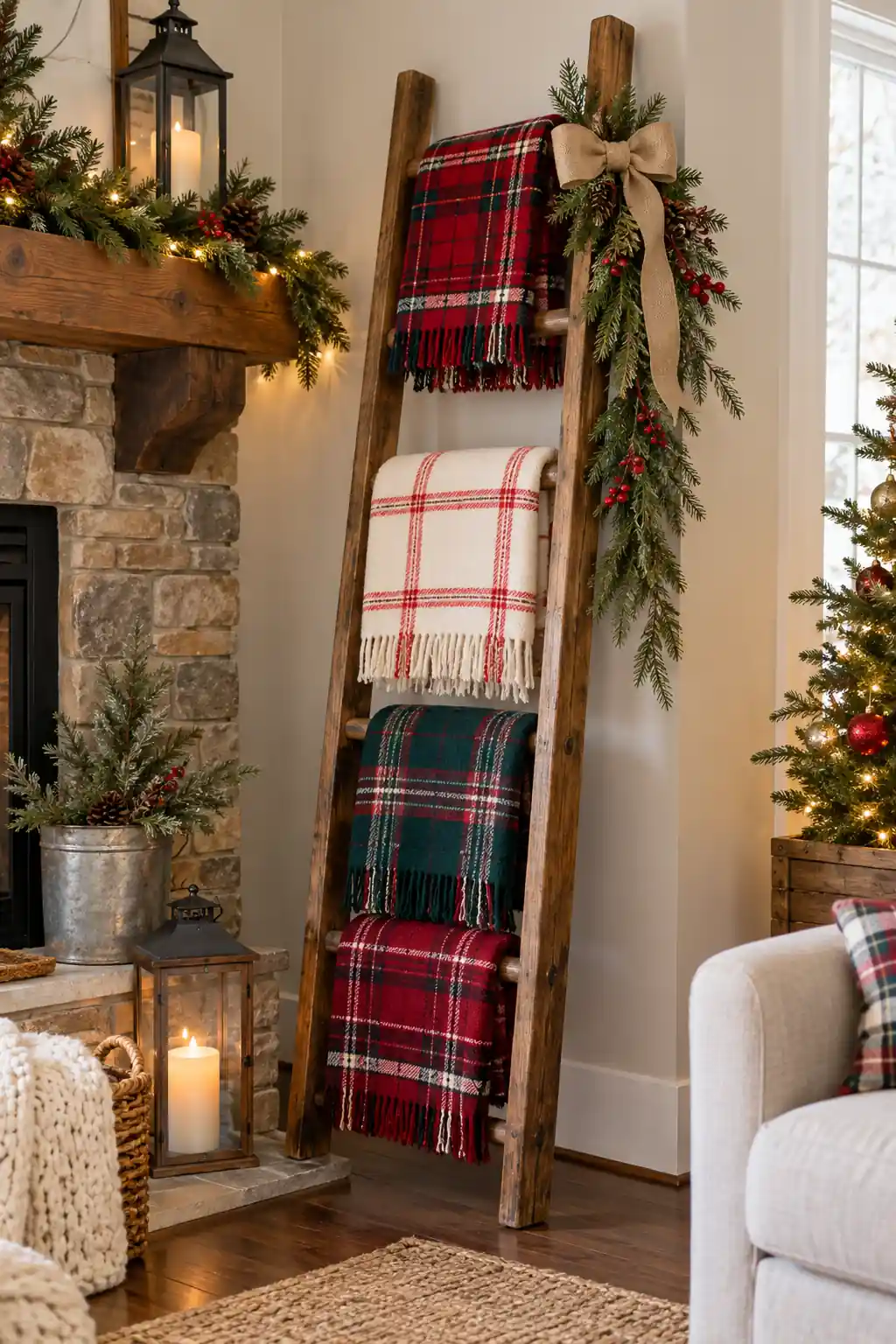 Plaid Ladder Display DIY Christmas decor ideas