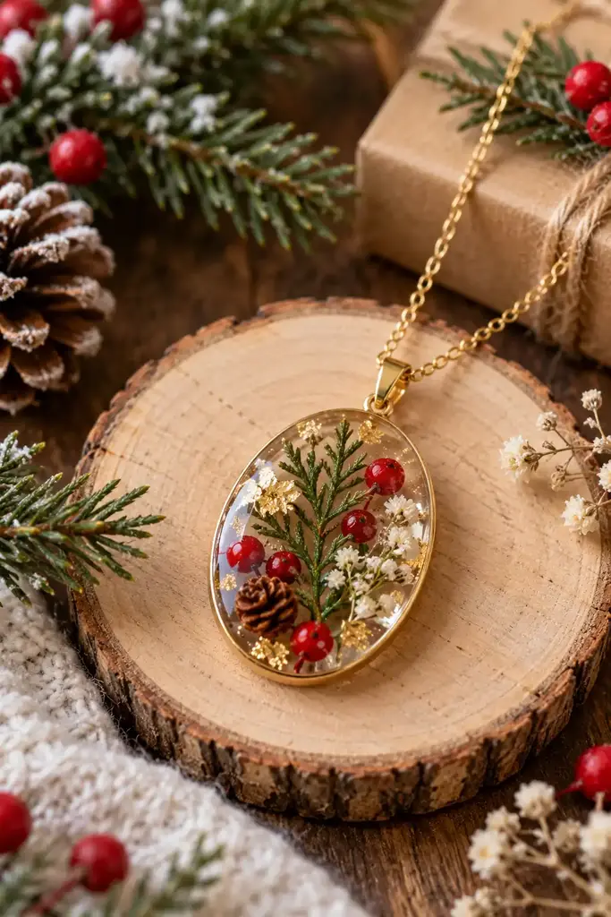 Resin botanical oval pendant