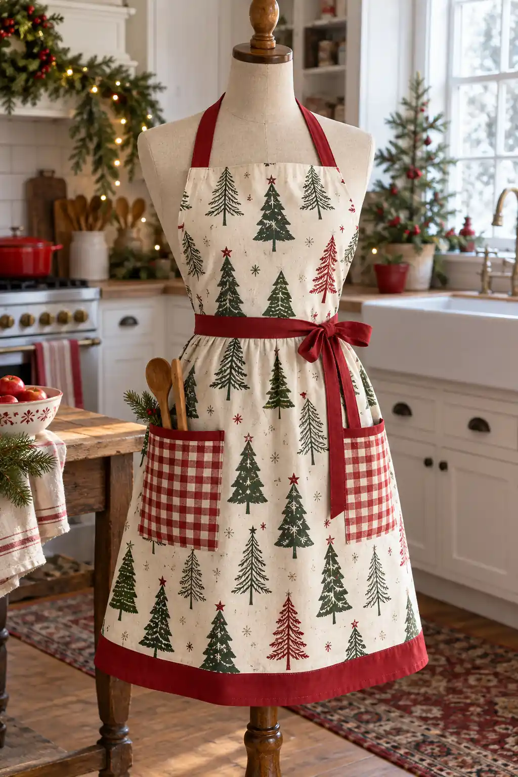 Scandinavian Tree Print Christmas apron ideas