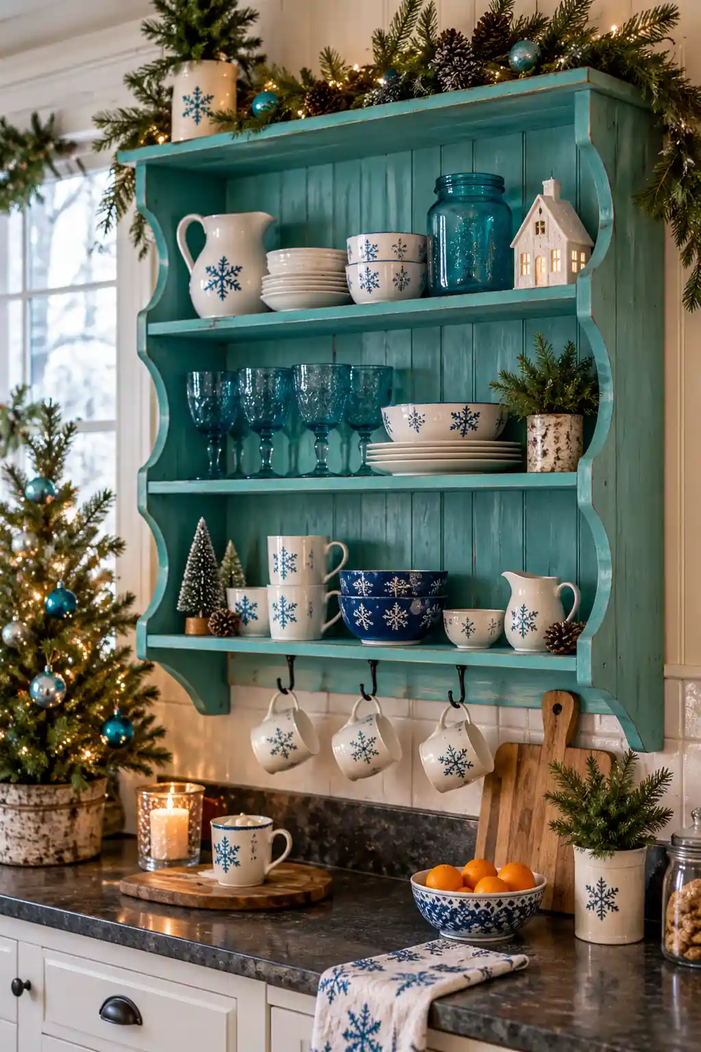 Turquoise Kitchen Shelf blue Christmas decoration ideas