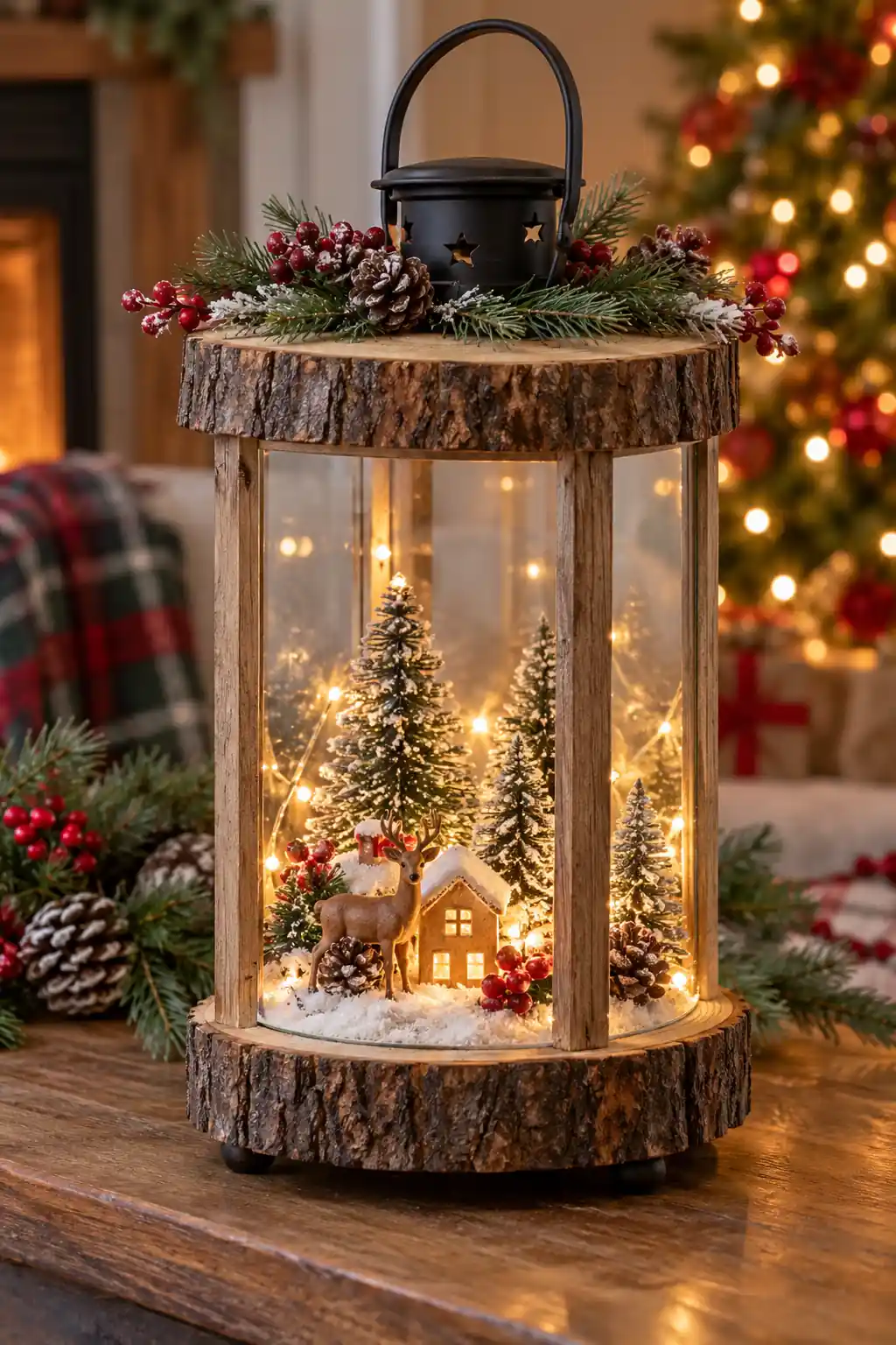 Wood Slice Lantern Base DIY Christmas lanterns ideas