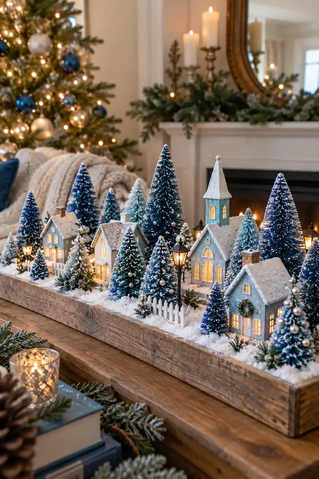 Blue Bottlebrush Village blue Christmas decoration ideas