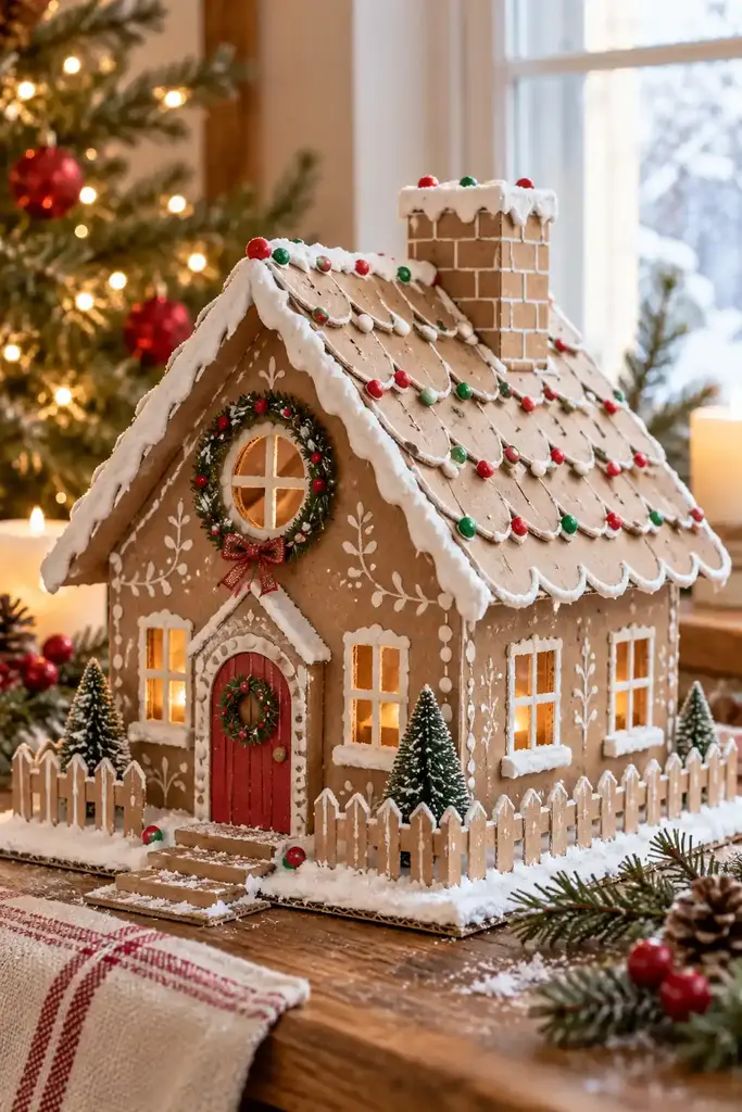 Cardboard gingerbread house ornament