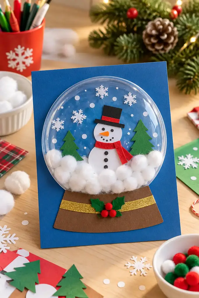 Cotton ball snow globe card