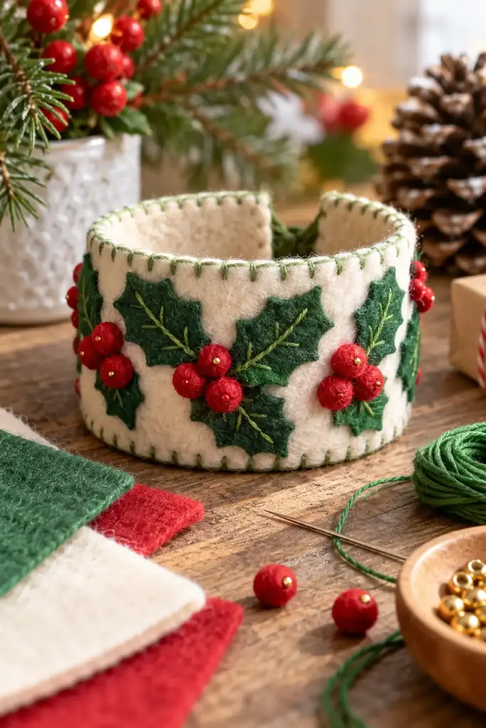 Felt holly cuff bracelet