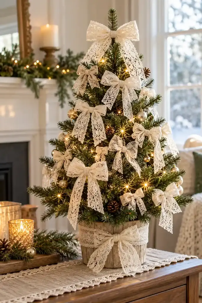 Lace bows on a tabletop tree