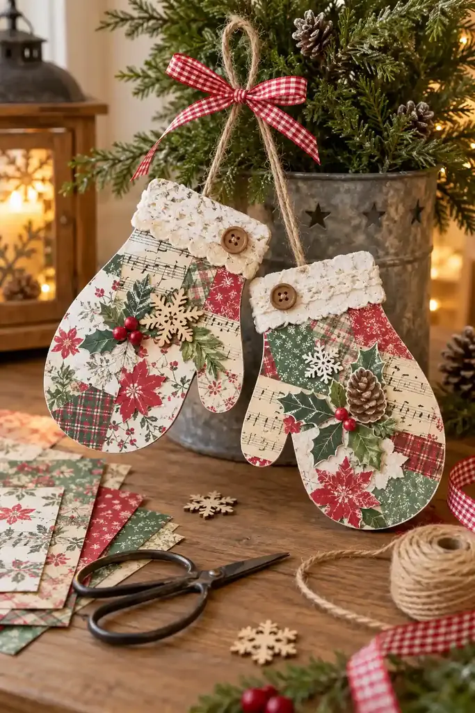 Paper mitten pair collage