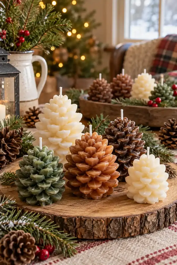 Pinecone shaped wax candles