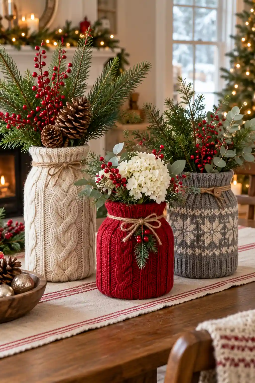 Recycled Sweater Vases DIY Christmas decor ideas