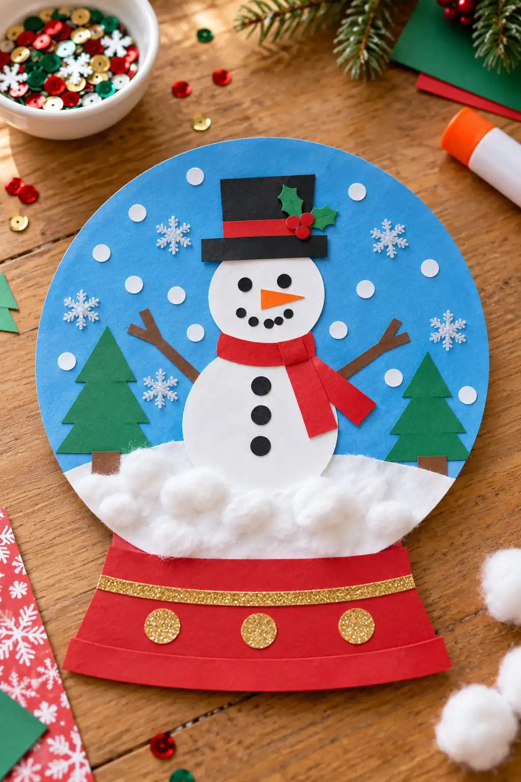 Shape Collage Snow Globe Christmas crafts for preschoolers
