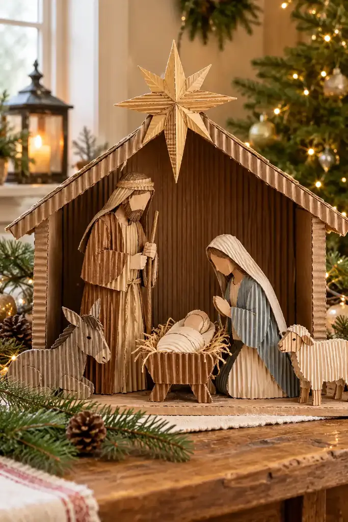 Corrugated cardboard nativity collage