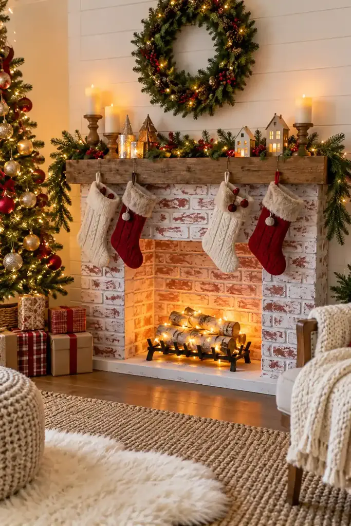 Faux fireplace photo corner