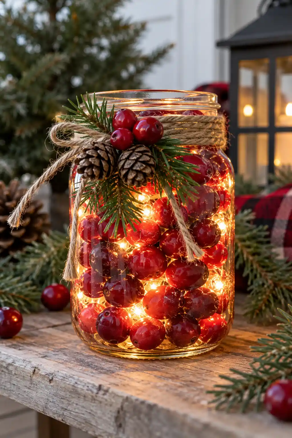 Cranberry LED Jar DIY Christmas lanterns ideas