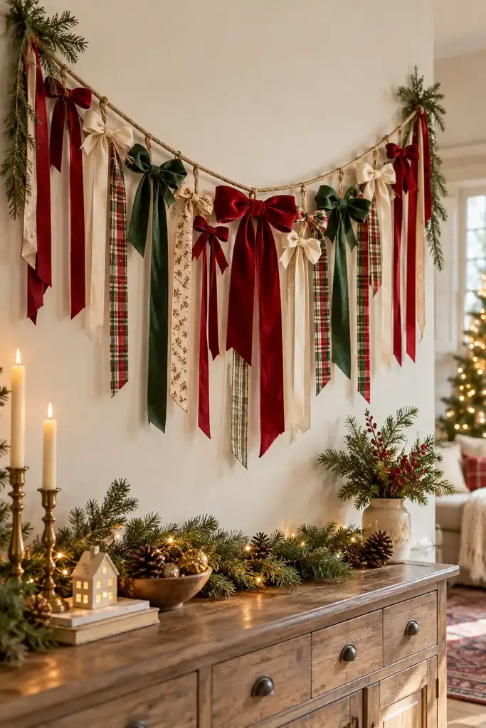 Ribbon bow wall garland