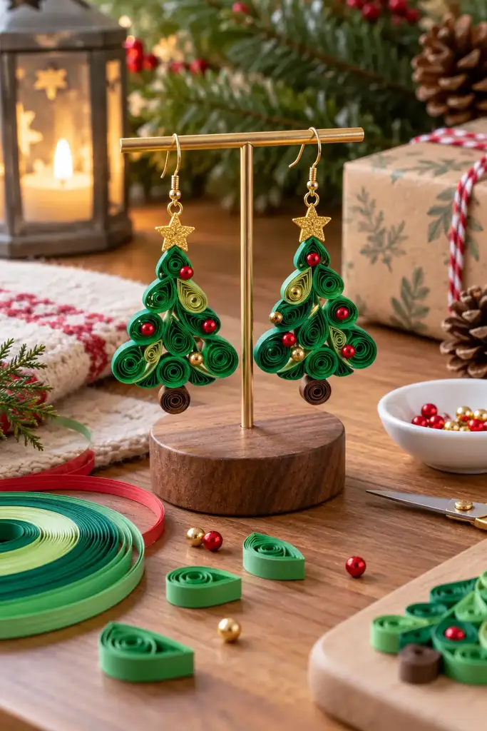 Rolled paper quilled tree earrings
