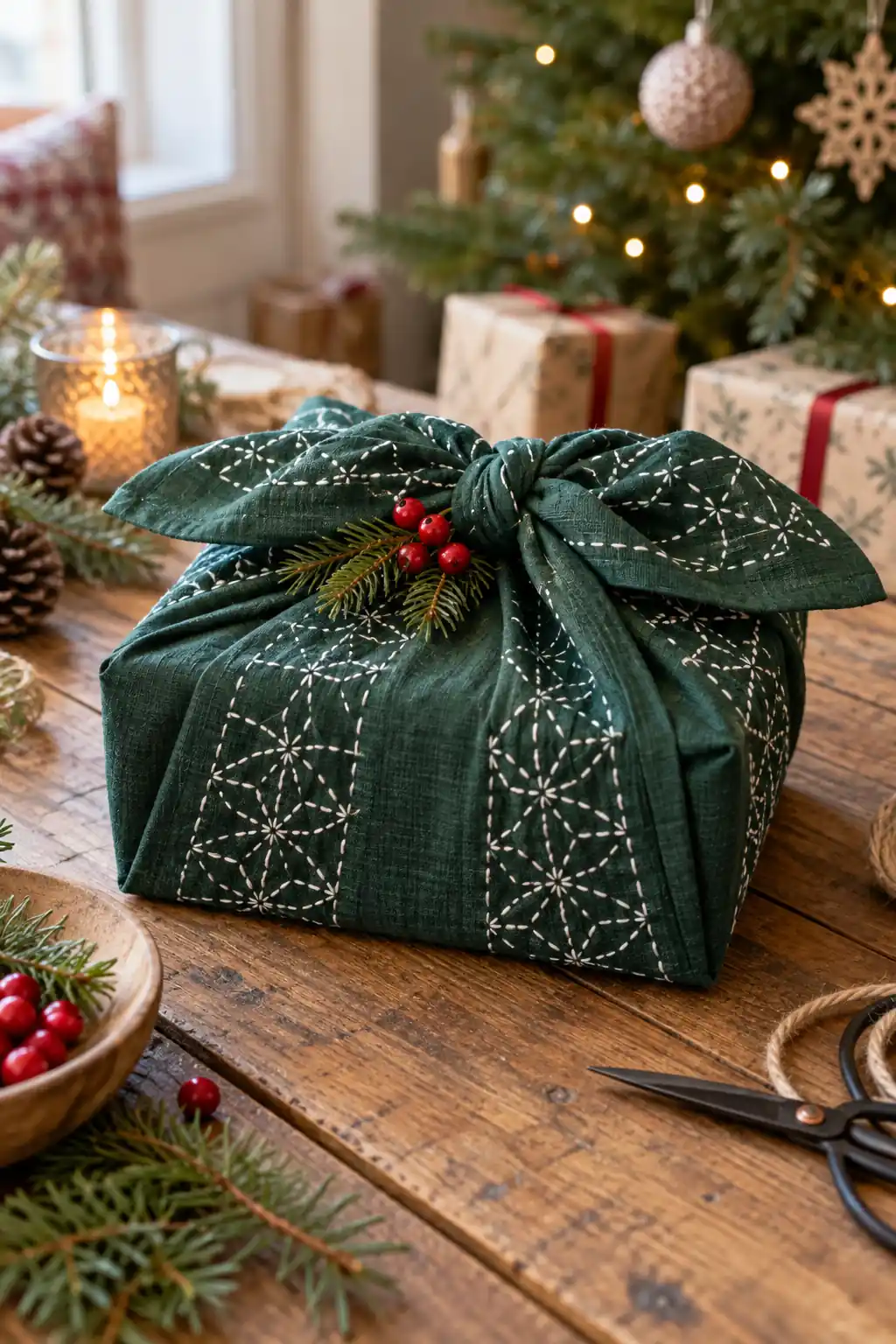 Sashiko Furoshiki Wrap Christmas crafts for adults