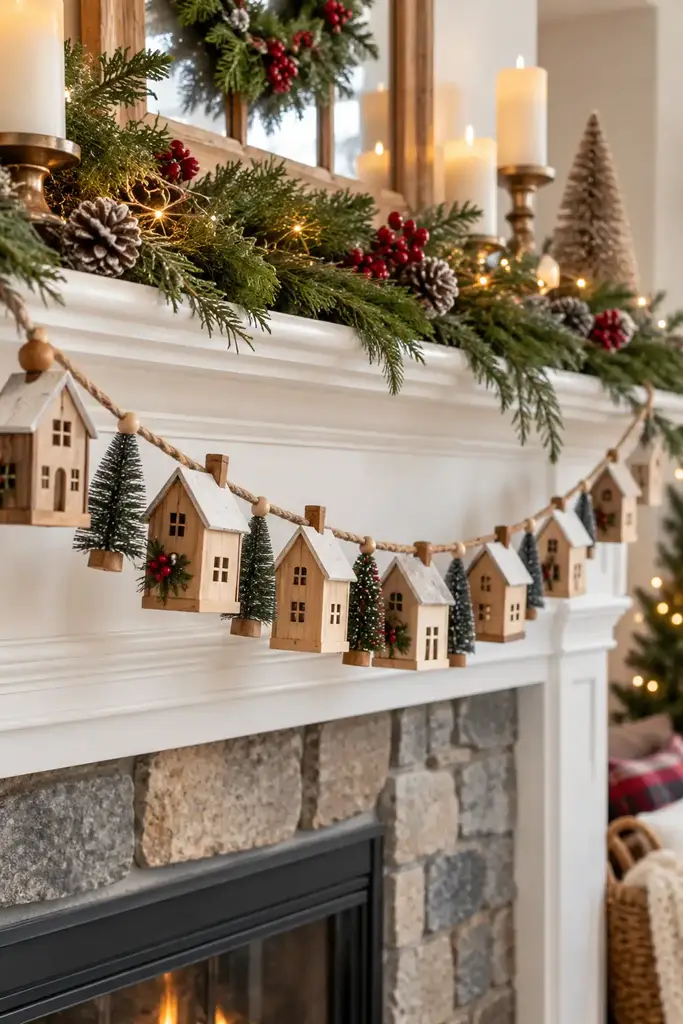 Tiny wooden house garland