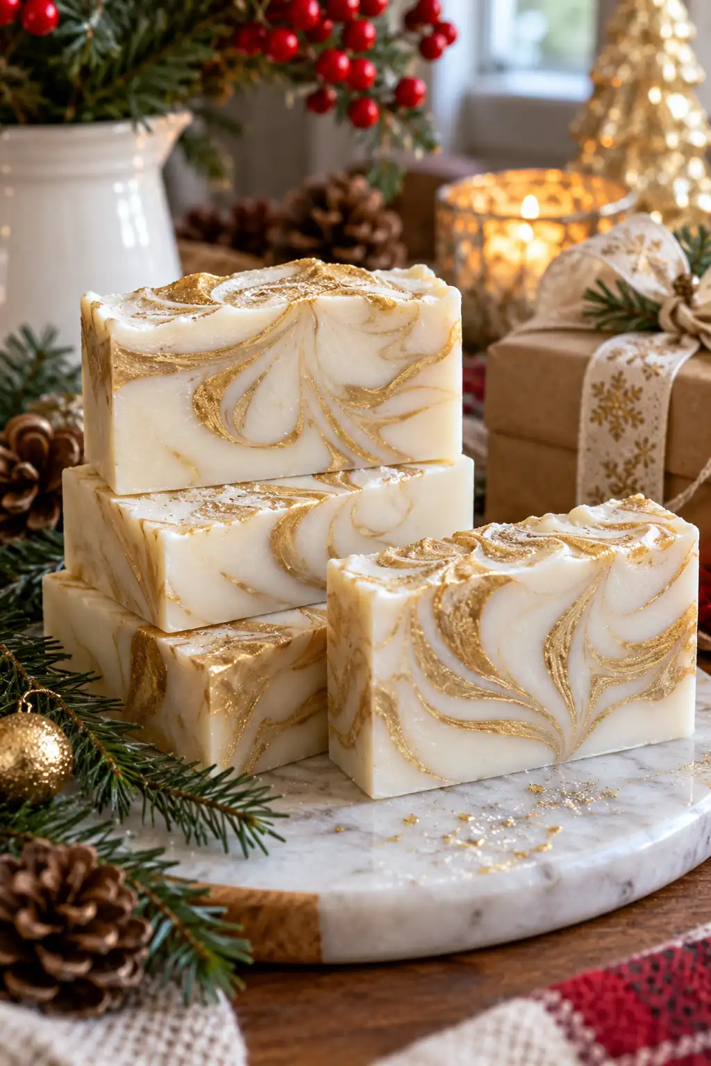 White and Gold Marble Christmas soap ideas