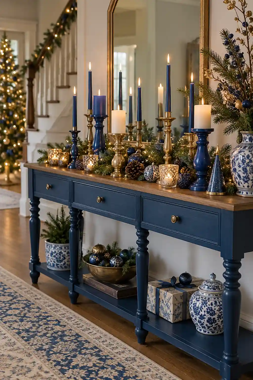 Blue Candlestick Console blue Christmas decoration ideas