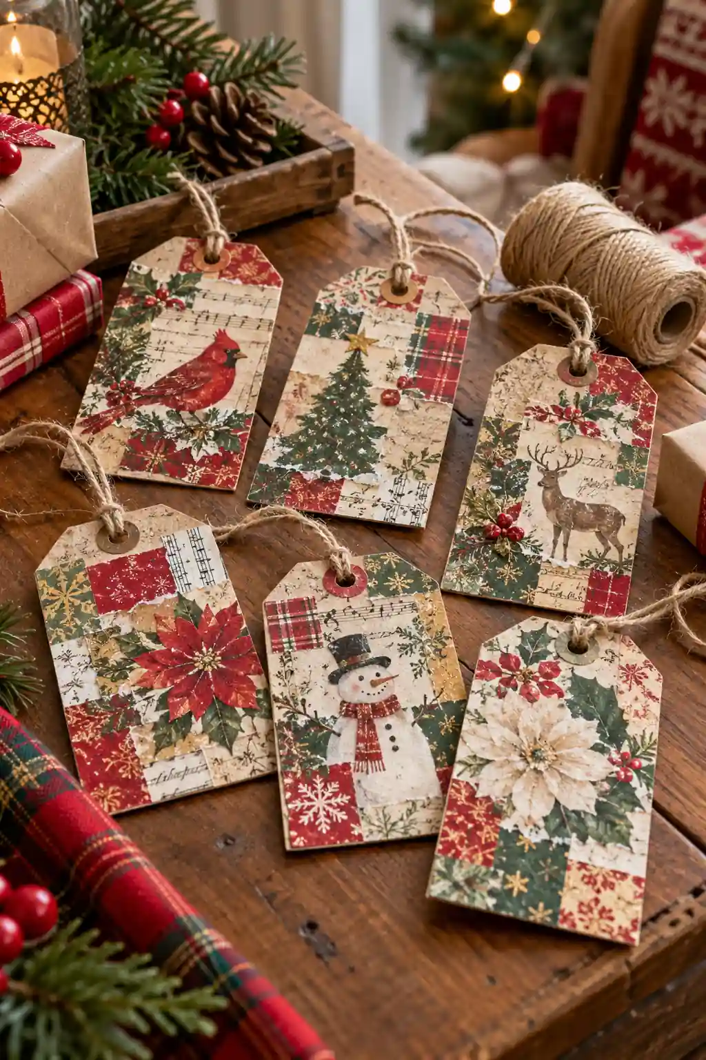 Patchwork Gift Tags decoupage Christmas ideas