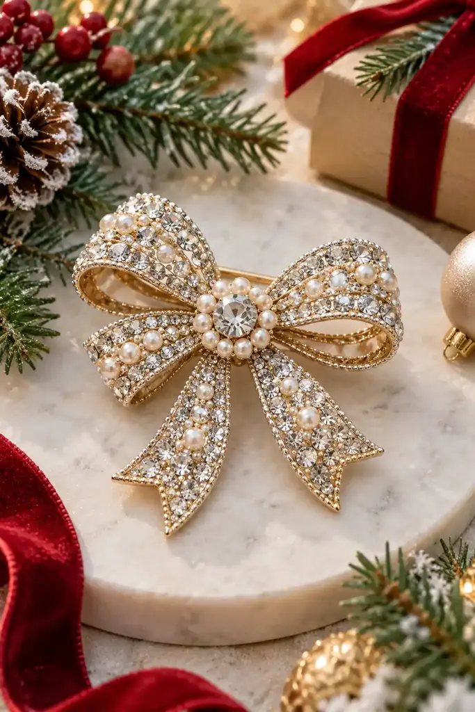 Sparkling bow brooch