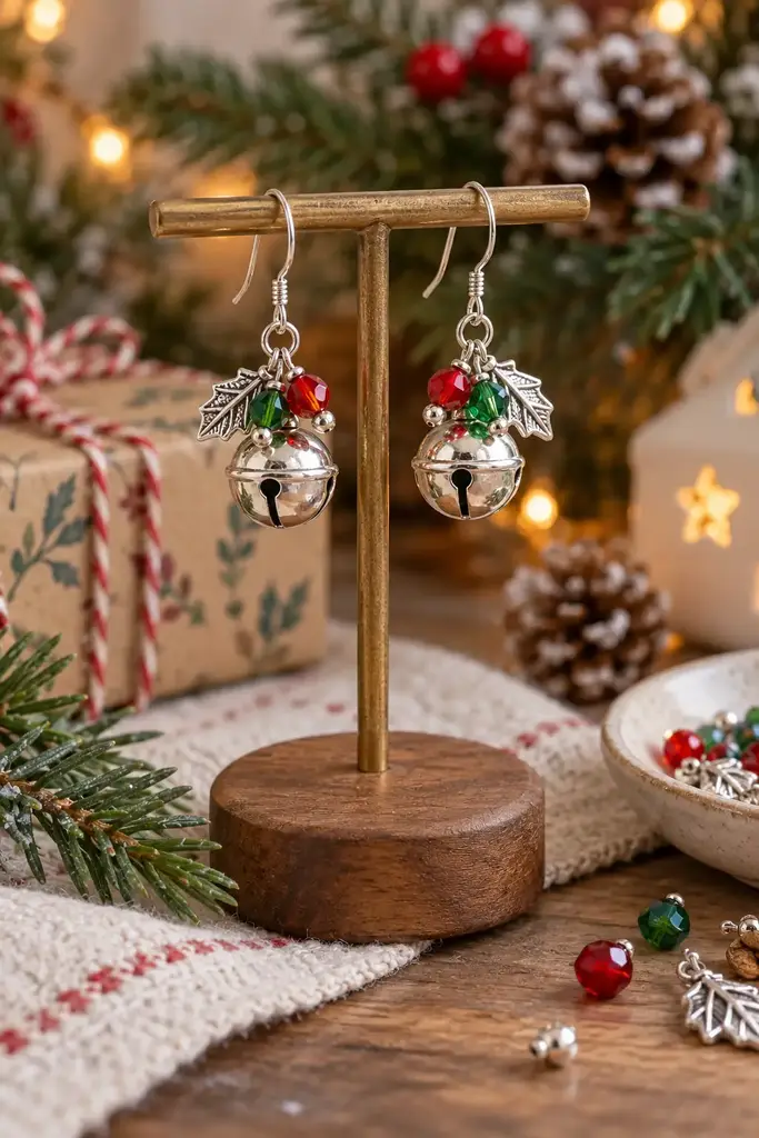 Tiny silver bell drop earrings