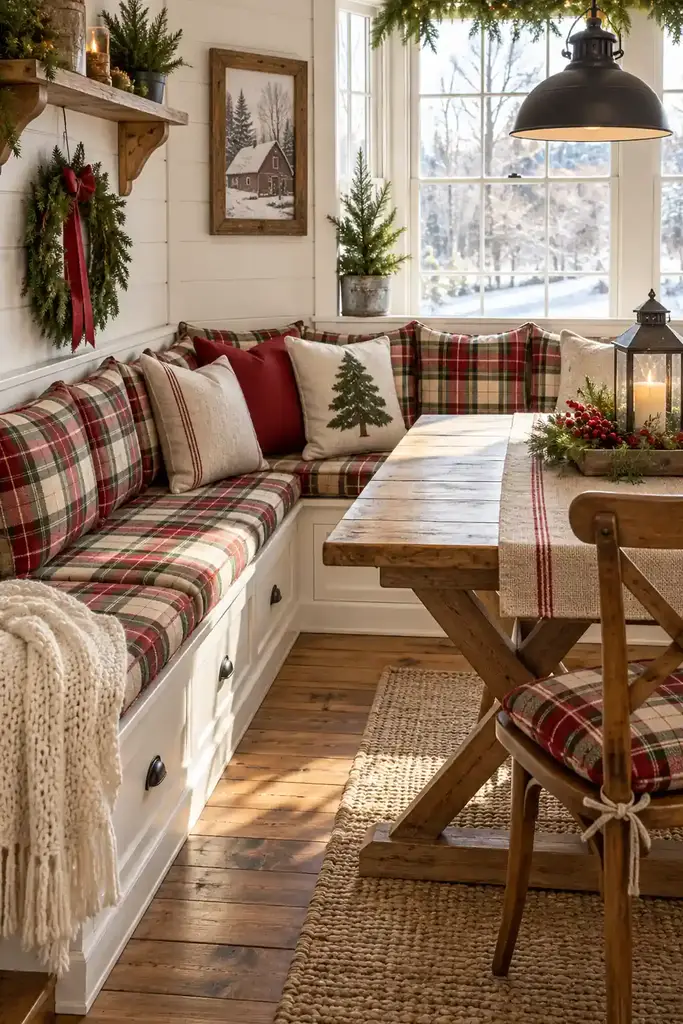 Breakfast nook plaid cushions