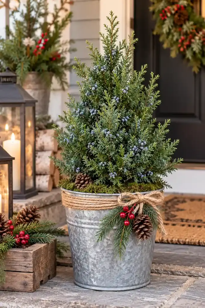 Mini juniper in a galvanized pot