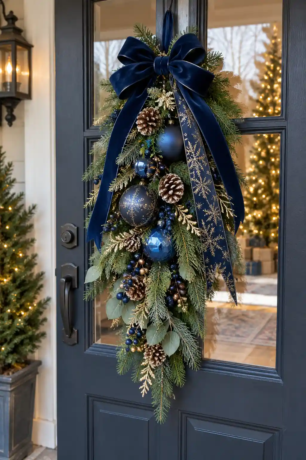 Midnight Blue Door Swag blue Christmas decoration ideas