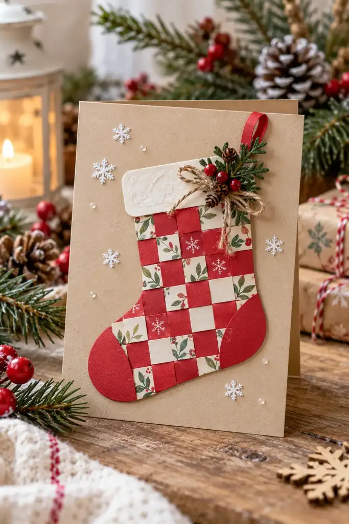Woven paper stocking card