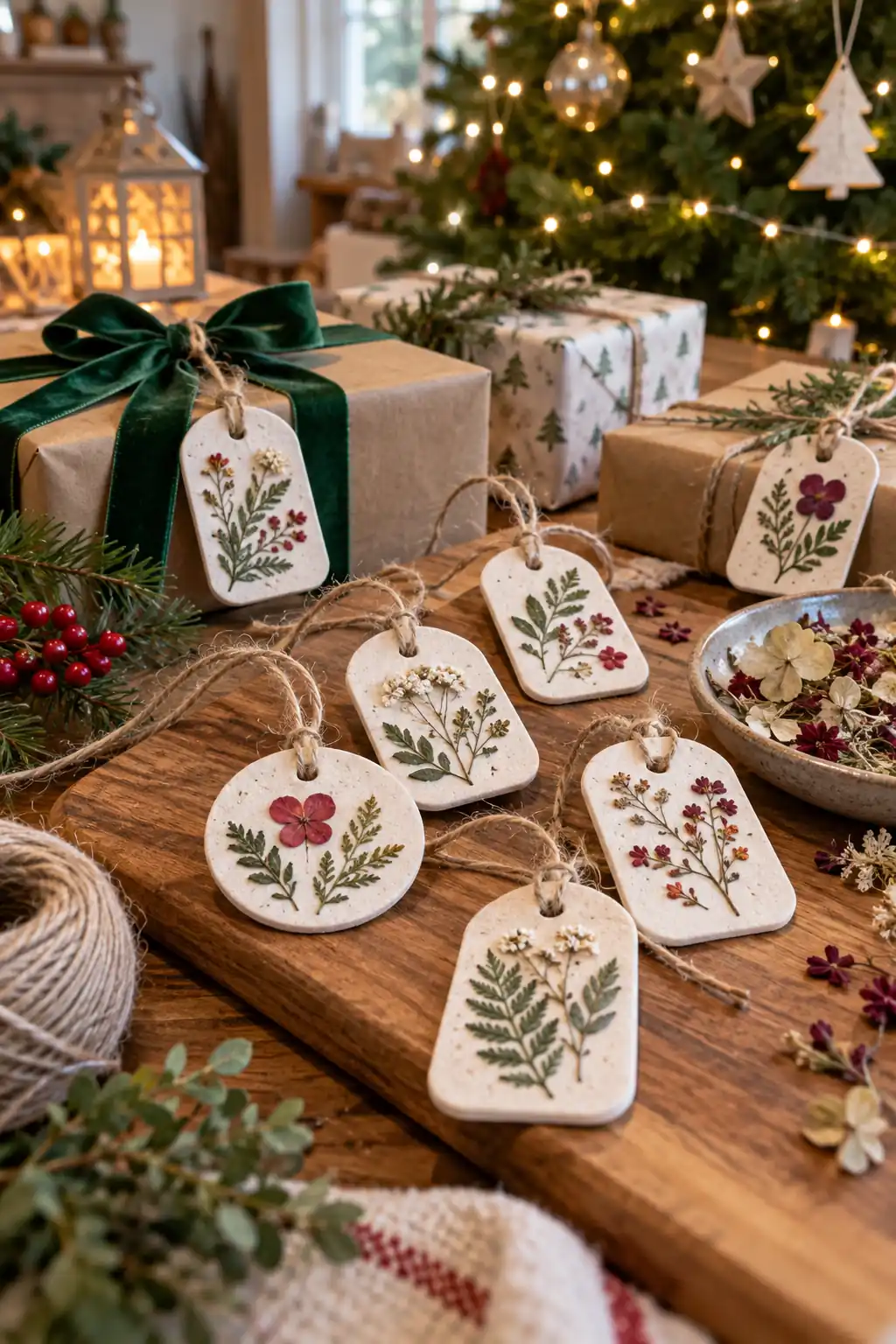 16 pressed flower clay tags